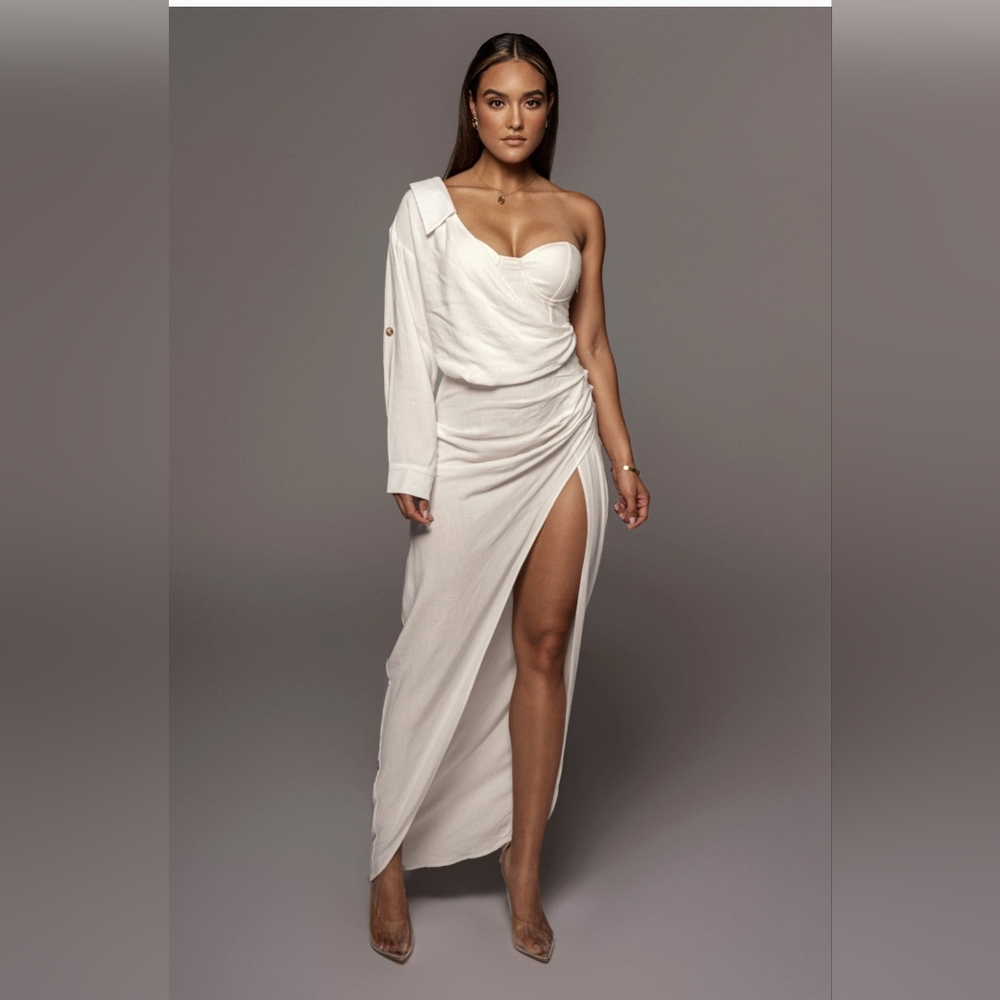Jluxlabel White Evita Linen Draped Dress Small